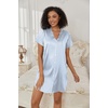 image:imageEkouaer Womens Satin Nightshirt Button Down Sleepshirt Silk Nightgown  Short Sleeve Night Gown Silky V Neck Sleepwear Night Shirts Plus Size Night Dress Casual Boyfriend Sleep Shirts S3XLBlue Stripe