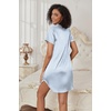 image:imageEkouaer Womens Satin Nightshirt Button Down Sleepshirt Silk Nightgown  Short Sleeve Night Gown Silky V Neck Sleepwear Night Shirts Plus Size Night Dress Casual Boyfriend Sleep Shirts S3XLBlue Stripe
