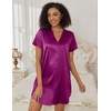 image:imageEkouaer Womens Satin Nightshirt Button Down Sleepshirt Silk Nightgown  Short Sleeve Night Gown Silky V Neck Sleepwear Night Shirts Plus Size Night Dress Casual Boyfriend Sleep Shirts S3XLPurple