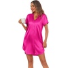 image:imageEkouaer Womens Satin Nightshirt Button Down Sleepshirt Silk Nightgown  Short Sleeve Night Gown Silky V Neck Sleepwear Night Shirts Plus Size Night Dress Casual Boyfriend Sleep Shirts S3XLRose Red