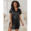image:imageEkouaer Womens Satin Nightshirt Button Down Sleepshirt Silk Nightgown  Short Sleeve Night Gown Silky V Neck Sleepwear Night Shirts Plus Size Night Dress Casual Boyfriend Sleep Shirts S3XLBlack