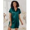 image:imageEkouaer Womens Satin Nightshirt Button Down Sleepshirt Silk Nightgown  Short Sleeve Night Gown Silky V Neck Sleepwear Night Shirts Plus Size Night Dress Casual Boyfriend Sleep Shirts S3XLBlue Green