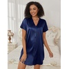 image:imageEkouaer Womens Satin Nightshirt Button Down Sleepshirt Silk Nightgown  Short Sleeve Night Gown Silky V Neck Sleepwear Night Shirts Plus Size Night Dress Casual Boyfriend Sleep Shirts S3XLNavy Blue