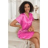 image:imageEkouaer Womens Satin Nightshirt Button Down Sleepshirt Silk Nightgown  Short Sleeve Night Gown Silky V Neck Sleepwear Night Shirts Plus Size Night Dress Casual Boyfriend Sleep Shirts S3XLLeopard