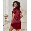 image:imageEkouaer Womens Satin Nightshirt Button Down Sleepshirt Silk Nightgown  Short Sleeve Night Gown Silky V Neck Sleepwear Night Shirts Plus Size Night Dress Casual Boyfriend Sleep Shirts S3XLWine Red