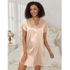 image:imageEkouaer Womens Satin Nightshirt Button Down Sleepshirt Silk Nightgown  Short Sleeve Night Gown Silky V Neck Sleepwear Night Shirts Plus Size Night Dress Casual Boyfriend Sleep Shirts S3XLChampagne