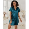image:imageEkouaer Womens Satin Nightshirt Button Down Sleepshirt Silk Nightgown  Short Sleeve Night Gown Silky V Neck Sleepwear Night Shirts Plus Size Night Dress Casual Boyfriend Sleep Shirts S3XLBlue