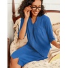 image:imageEkouaer Zipper Robes for Women 34 Sleeve Waffle Knit Bathrobe Lightweight Short Housecoat with Pockets Soft LoungewearBlue