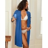 image:imageEkouaer Zipper Robes for Women 34 Sleeve Waffle Knit Bathrobe Lightweight Short Housecoat with Pockets Soft LoungewearBlue
