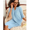 image:imageEkouaer Zipper Robes for Women 34 Sleeve Waffle Knit Bathrobe Lightweight Short Housecoat with Pockets Soft LoungewearClear Blue