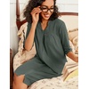image:imageEkouaer Zipper Robes for Women 34 Sleeve Waffle Knit Bathrobe Lightweight Short Housecoat with Pockets Soft LoungewearDark Green