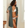 image:imageEkouaer Zipper Robes for Women 34 Sleeve Waffle Knit Bathrobe Lightweight Short Housecoat with Pockets Soft LoungewearDark Green