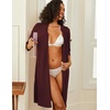 image:imageEkouaer Zipper Robes for Women 34 Sleeve Waffle Knit Bathrobe Lightweight Short Housecoat with Pockets Soft LoungewearDark Red