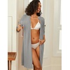 image:imageEkouaer Zipper Robes for Women 34 Sleeve Waffle Knit Bathrobe Lightweight Short Housecoat with Pockets Soft LoungewearLight Gray