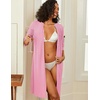 image:imageEkouaer Zipper Robes for Women 34 Sleeve Waffle Knit Bathrobe Lightweight Short Housecoat with Pockets Soft LoungewearPink