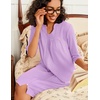 image:imageEkouaer Zipper Robes for Women 34 Sleeve Waffle Knit Bathrobe Lightweight Short Housecoat with Pockets Soft LoungewearPurple