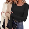 image:image3 Pack Thumb Hole Tops for Women Long Sleeve Basic Shirts Lightweight Tees  Round Neck Thermal Undershirts Slim Fit Underwear Tops Casual Fall Outfits Trendy Y2K TShirts Work amp Going Out TopsBlackKhakiBeige