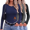 image:image3 Pack Womens Thermal Underwear Shirts Micro Fleece Long Sleeve Tops  Fitted Going Out TeesBasic Warm UndershirtsLightweight Fall TShirtsSoft Crew Neck OutfitsCompression Casual TeesBlackDark GrayNavy Blue