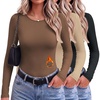 image:image3 Pack Womens Thermal Underwear Shirts Micro Fleece Long Sleeve Tops  Fitted Going Out TeesBasic Warm UndershirtsLightweight Fall TShirtsSoft Crew Neck OutfitsCompression Casual TeesBlackBrownKhaki