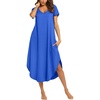 image:imageEkouaer Long Nightgowns for Women V Neck Moo Moos House Dress with Pockets  Short Sleeve Sleep Shirt Side Split Night Shirt Plus Size Lounge Dress Pullover Sleepwear Sleep Casual Daily Wear HomeSnorkel Blue
