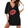 image:imageEkouaer Nightgowns for Women Deep V Neck Sleep Shirt Oversized Night Shirt  Short Sleeve Sleep Dress Plus Size Sleepwear Sexy Boyfriend Loungewear Ladies Soft Night Dress Home Daily Wear SeasideBlack Lipprint