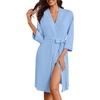 image:imageEkouaer Robes for Women 34 Sleeve Knee Length Bathrobe with Pockets  Lightweight KimonoSleepwearSoftComfyFloral PrintHouse CoatLight Blue