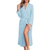 image:imageEkouaer Robes for Women Long Lightweight Waffle Knit Bathrobe with Pockets  Long Sleeve Soft Knit Bath Robe Inner Tie and Fixed Outer Belt Great for Bathing Lounging SleepingLight Blue