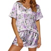 image:imageEkouaer Silk Pajama for Women Short Sleeve Satin Pj Set Two Piece XSXXL  loungewear or daily wearValentines Day Bridal Party Honeymoon Vacation and Anniversaries Gift walkingenjoying coffeePurple Butterfly  Daisies