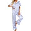 image:imageEkouaer Silk Pajamas for Womens Set 2 Piece Fall Pjs Button Down Sleepwear  Satin Soft Sleep Set Short Sleeve Tops Wide Leg Long Pants with Pockets Classic Lounge SetBlue Striped