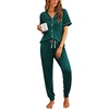 image:imageEkouaer Women Pajama Set Short Sleeve Button Down Pjs with Jogger Pants  Soft Comfy Sleepwear Nightwear2 Piece Lounge Set with PocketsDark Green