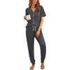 image:imageEkouaer Women Pajama Set Short Sleeve Button Down Pjs with Jogger Pants  Soft Comfy Sleepwear Nightwear2 Piece Lounge Set with PocketsDark Grey