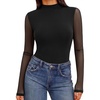 image:imageEkouaer Womens Mesh Long Sleeve Tops Fall Fashion Mock Neck Slim Fit Shirts  Mock Turtleneck Floral Pattern Sheer Tulle Night Out Clothes Stretchy See Though Outfits Sexy Thermal BlousesA Black