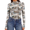 image:imageEkouaer Womens Mesh Long Sleeve Tops Fall Fashion Mock Neck Slim Fit Shirts  Mock Turtleneck Floral Pattern Sheer Tulle Night Out Clothes Stretchy See Though Outfits Sexy Thermal BlousesBrown White