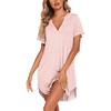 image:imageEkouaer Womens Nightgown V Neck Button Down Sleepshirts Soft Sleepdress  Soft Loose Sleep Shirt with Split Hem for Sleep Lounging Labor Maternity Hospital and Relaxed Nursing Access at HomeLight Pink