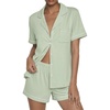 image:imageEkouaer Womens Pajama Sets Button Up Pjs 2 Piece Short Sleeve Sleepwear  soft fabric for wedding date night bridal party for maternity elastic waistLight Green