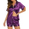 image:imageEkouaer Womens Pajamas Silk Satin Short Sleeve Button Down Pjs Shorts Set  Silky SoftNotch Collar2 Piece Set for SleepLoungeBridalBridesmaidVacationPostpartumTravelGiftPurple