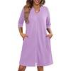 image:imageEkouaer Zipper Robes for Women 34 Sleeve Waffle Knit Bathrobe Lightweight Short Housecoat with Pockets Soft LoungewearPurple