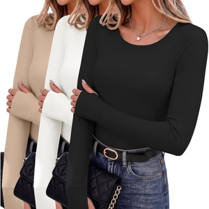 image:image3 Pack Thumb Hole Tops for Women Long Sleeve Basic Shirts Lightweight Tees  Round Neck Thermal Undershirts Slim Fit Underwear Tops Casual Fall Outfits Trendy Y2K TShirts Work amp Going Out TopsBlackWhiteKhaki