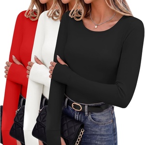 image:image3 Pack Thumb Hole Tops for Women Long Sleeve Basic Shirts Lightweight Tees  Round Neck Thermal Undershirts Slim Fit Underwear Tops Casual Fall Outfits Trendy Y2K TShirts Work amp Going Out TopsBlackWhiteRed