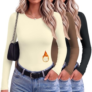 image:image3 Pack Womens Thermal Underwear Shirts Micro Fleece Long Sleeve Tops  Fitted Going Out TeesBasic Warm UndershirtsLightweight Fall TShirtsSoft Crew Neck OutfitsCompression Casual TeesBlackBrownBeige