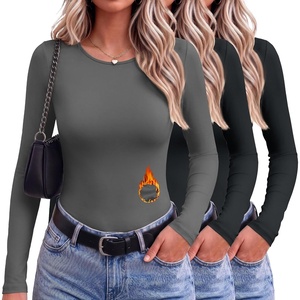 image:image3 Pack Womens Thermal Underwear Shirts Micro Fleece Long Sleeve Tops  Fitted Going Out TeesBasic Warm UndershirtsLightweight Fall TShirtsSoft Crew Neck OutfitsCompression Casual TeesBlackBlackDark Gray