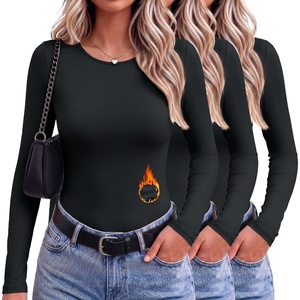 image:image3 Pack Womens Thermal Underwear Shirts Micro Fleece Long Sleeve Tops  Fitted Going Out TeesBasic Warm UndershirtsLightweight Fall TShirtsSoft Crew Neck OutfitsCompression Casual TeesBlackBlackBlack