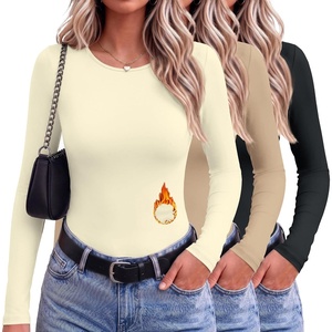 image:image3 Pack Womens Thermal Underwear Shirts Micro Fleece Long Sleeve Tops  Fitted Going Out TeesBasic Warm UndershirtsLightweight Fall TShirtsSoft Crew Neck OutfitsCompression Casual TeesBlackKhakiBeige