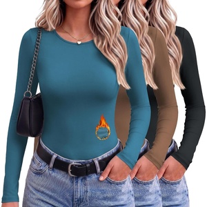 image:image3 Pack Womens Thermal Underwear Shirts Micro Fleece Long Sleeve Tops  Fitted Going Out TeesBasic Warm UndershirtsLightweight Fall TShirtsSoft Crew Neck OutfitsCompression Casual TeesBlackBrownDark Blue