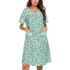 image:imageEkouaer Nightgowns for Women House Dress with Pockets Snap Front House Coat  Duster Mumu Dress Short Sleeve Moo Moos Plus Size Sleepwear Casual Lounge Dress Labor Delivery Gown Daily Wear HomeFloral White