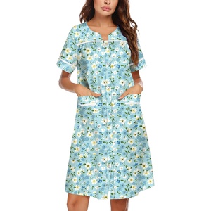image:imageEkouaer Nightgowns for Women House Dress with Pockets Snap Front House Coat  Duster Mumu Dress Short Sleeve Moo Moos Plus Size Sleepwear Casual Lounge Dress Labor Delivery Gown Daily Wear HomeGreen Floral