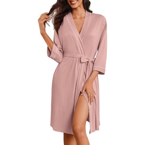 image:imageEkouaer Robes for Women 34 Sleeve Knee Length Bathrobe with Pockets  Lightweight KimonoSleepwearSoftComfyFloral PrintHouse CoatMisty Rose