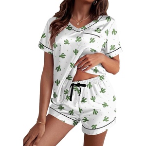 image:imageEkouaer Silk Pajama for Women Short Sleeve Satin Pj Set Two Piece XSXXL  loungewear or daily wearValentines Day Bridal Party Honeymoon Vacation and Anniversaries Gift walkingenjoying coffeeCactus