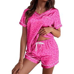 image:imageEkouaer Silk Pajama for Women Short Sleeve Satin Pj Set Two Piece XSXXL  loungewear or daily wearValentines Day Bridal Party Honeymoon Vacation and Anniversaries Gift walkingenjoying coffeePink Leopard