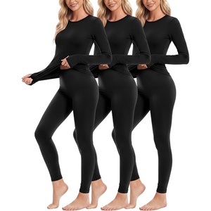 image:imageEkouaer Thermal Underwear for Women Long Johns Base Layer Winter Clothes  Fleece Lined Long Sleeve Top amp Leggings Lounge Set for Cold Weather Heat Retention For Skiing Outdoor Cozy LoungewearZ  Black  Black  Black 3 Sets